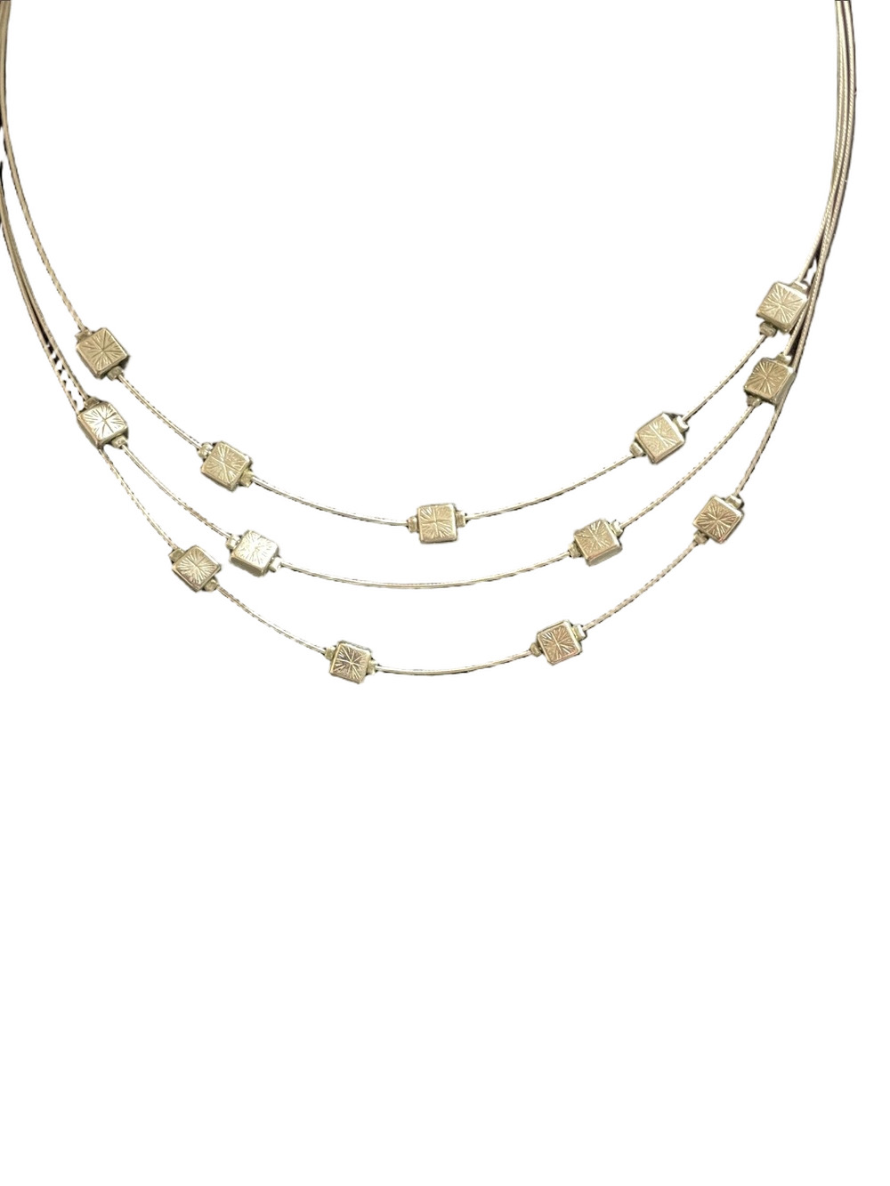 Lia Sophia Silver-Tone Triple Strand Cube Detail Necklace